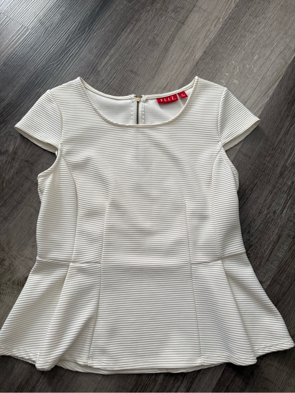 Elle Cream Ribbed Peplum Blouse